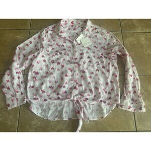 NWT Beach Lunch Lounge XL Abstract Hearts “Jordan” Front Tie Cotton Blouse Shirt